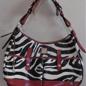 Vintage Dooney & Bourke Leather Zebra Red Print Large Shoulder Bag